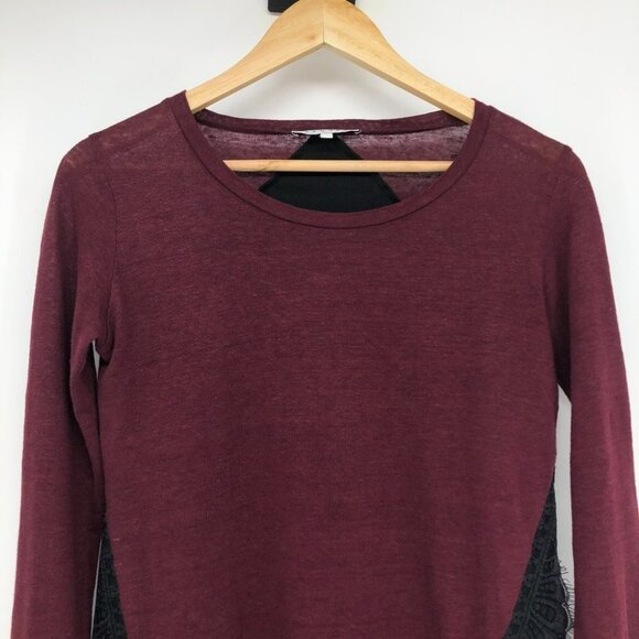Sandro Paris Burgundy Black crochet lace detailing long sleeve t-shirt SP - Picture 11 of 15
